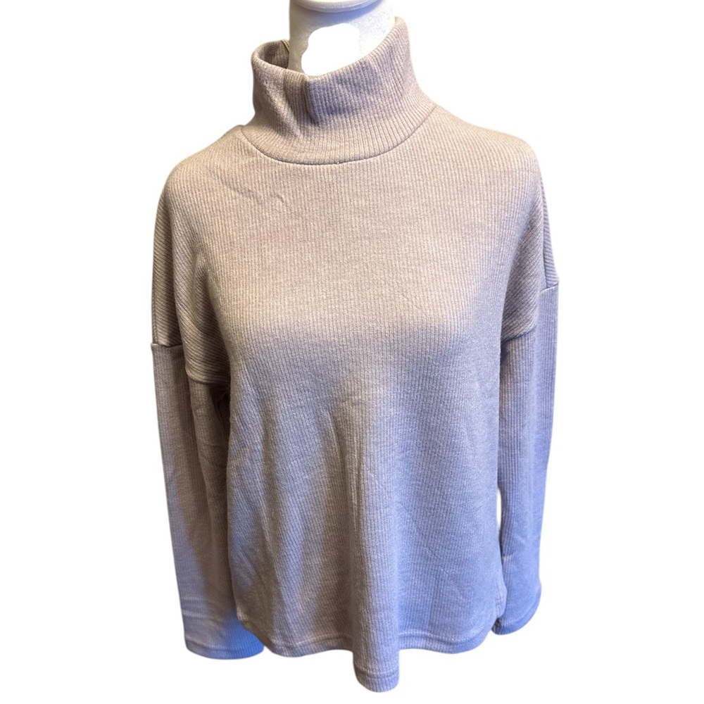 Lavender Drop shoulder ribbed Turtleneck Sweater